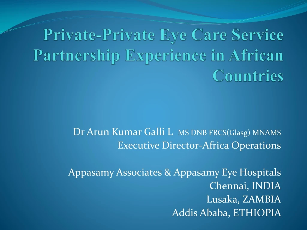 private private eye care service partnership experience in african countries