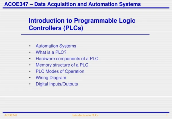 ACOE347 – Data Acquisition and Automation Systems