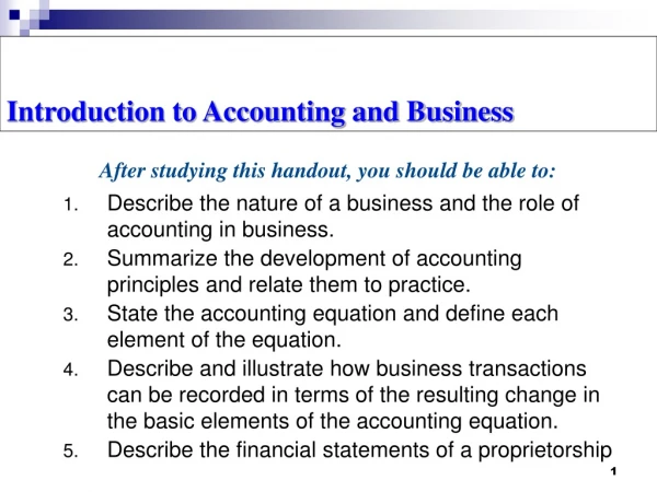 Introduction to Accounting and Business