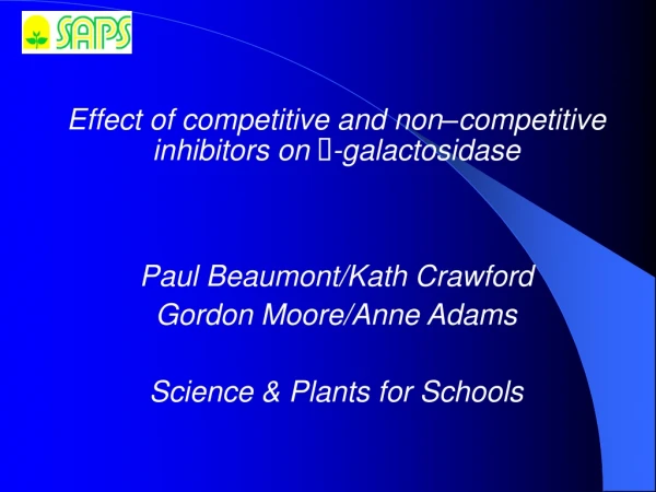 Effect of competitive and non – competitive inhibitors on   ‑ galactosidase