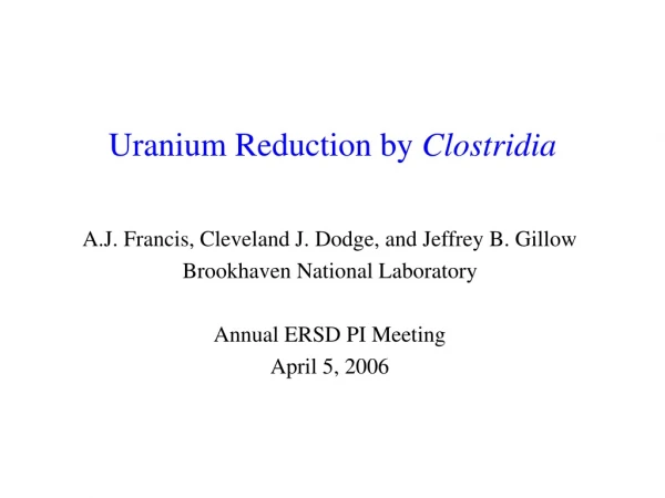 Uranium Reduction by  Clostridia