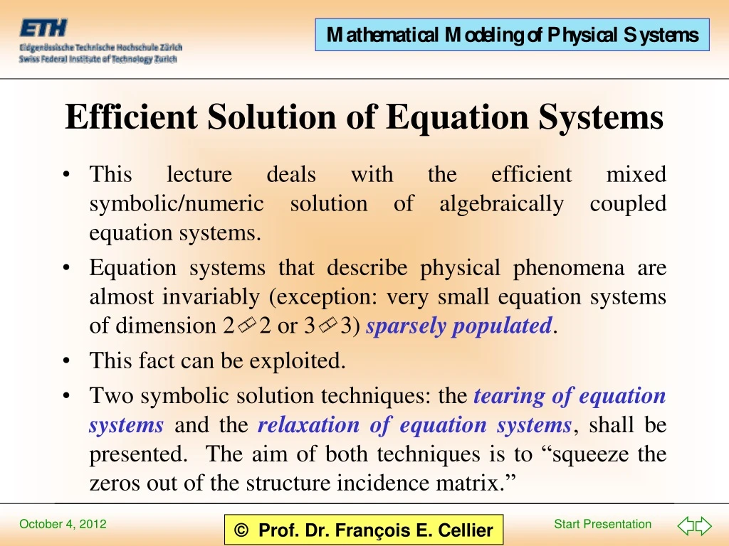 efficient solution of equation systems