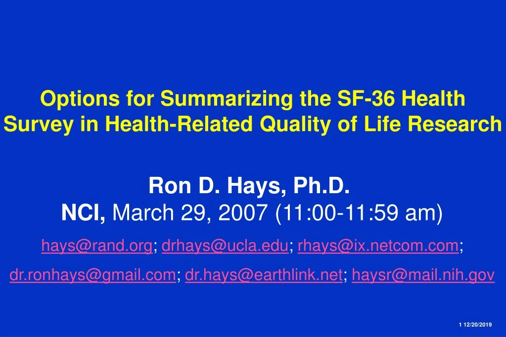 options for summarizing the sf 36 health survey in health related quality of life research