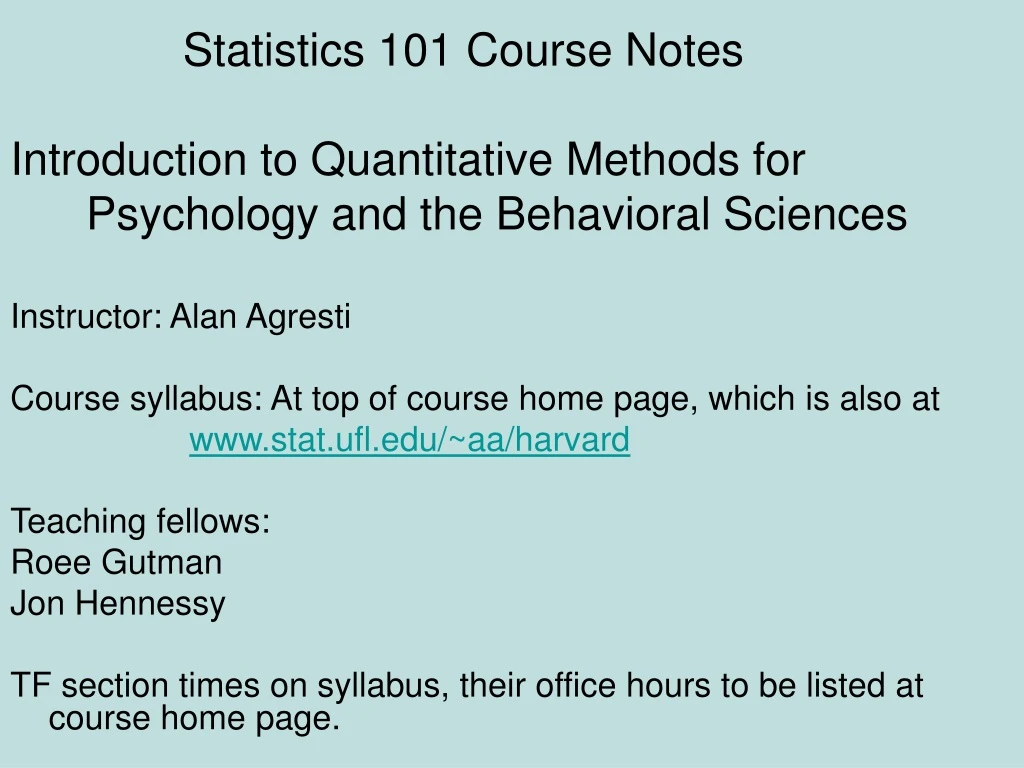 statistics 101 course notes introduction