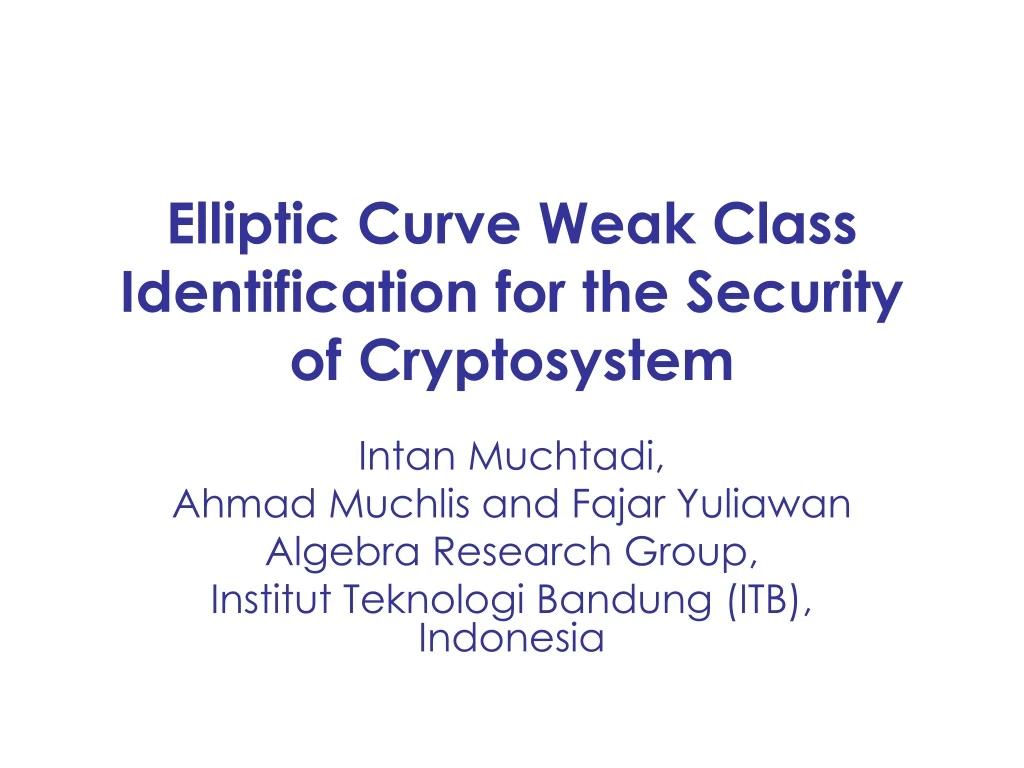 elliptic curve weak class identification for the security of cryptosystem