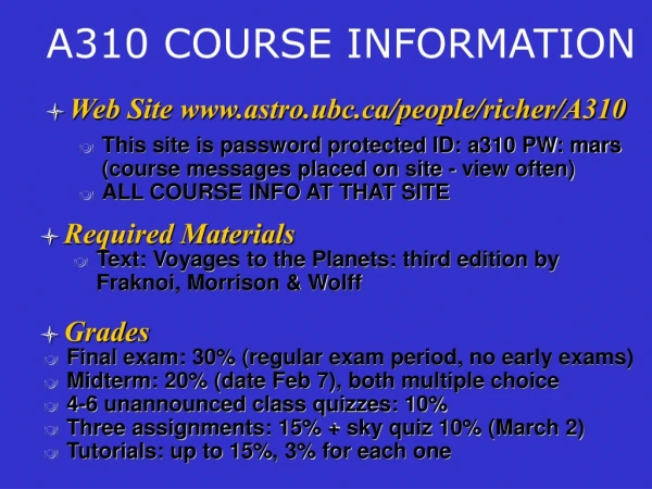 A310 COURSE INFORMATION