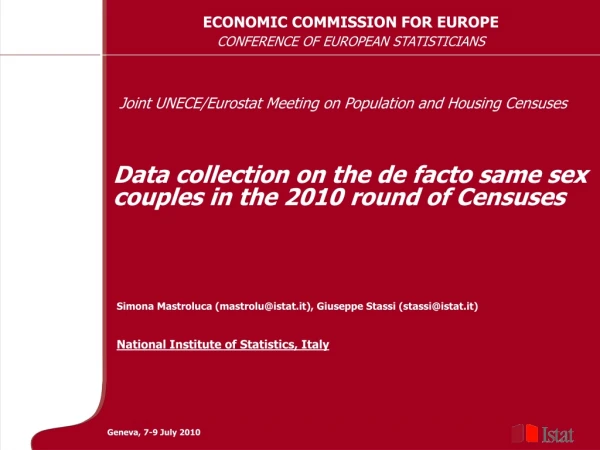 Data collection on the de facto same sex couples in the 2010 round of Censuses