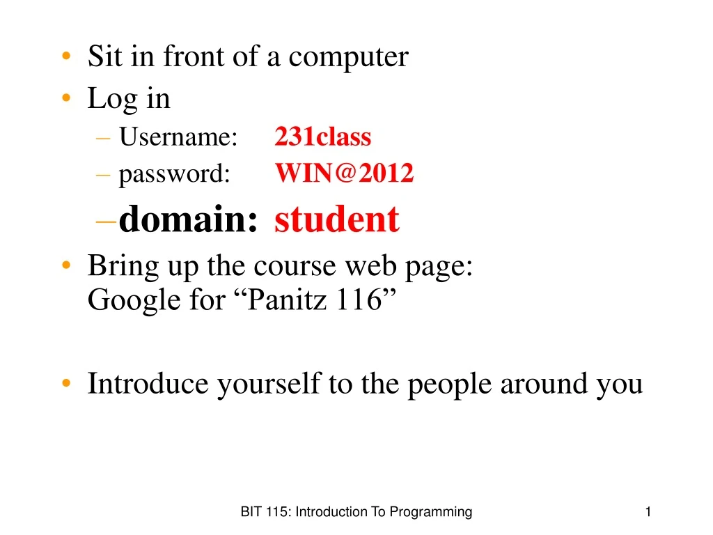 sit in front of a computer log in username