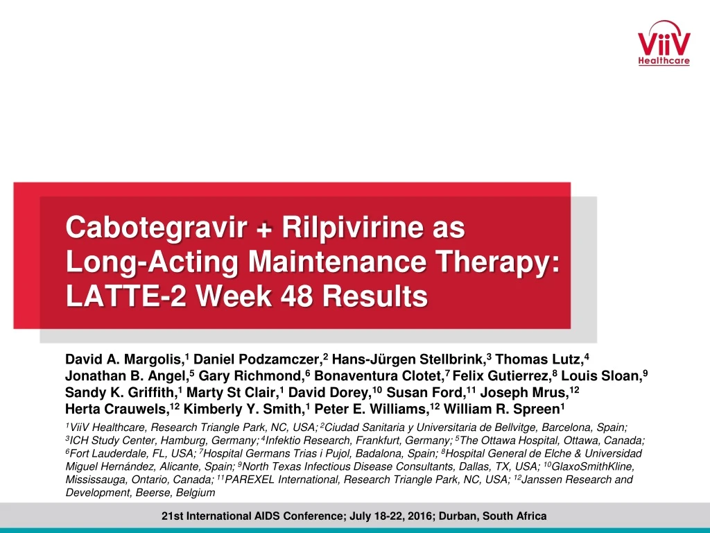 cabotegravir rilpivirine as long acting maintenance therapy latte 2 week 48 results