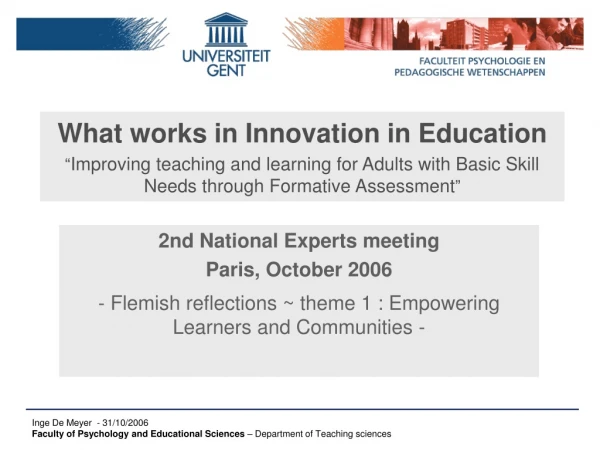 2nd National Experts meeting Paris, October 2006