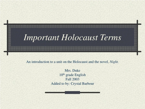 Important Holocaust Terms