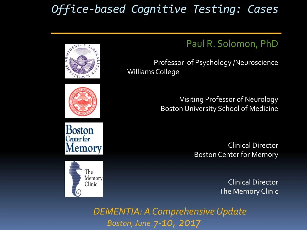 office based cognitive testing cases
