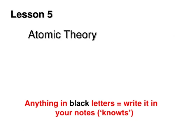 Lesson 5 Atomic Theory