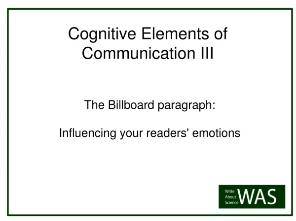 Cognitive Elements of  Communication III