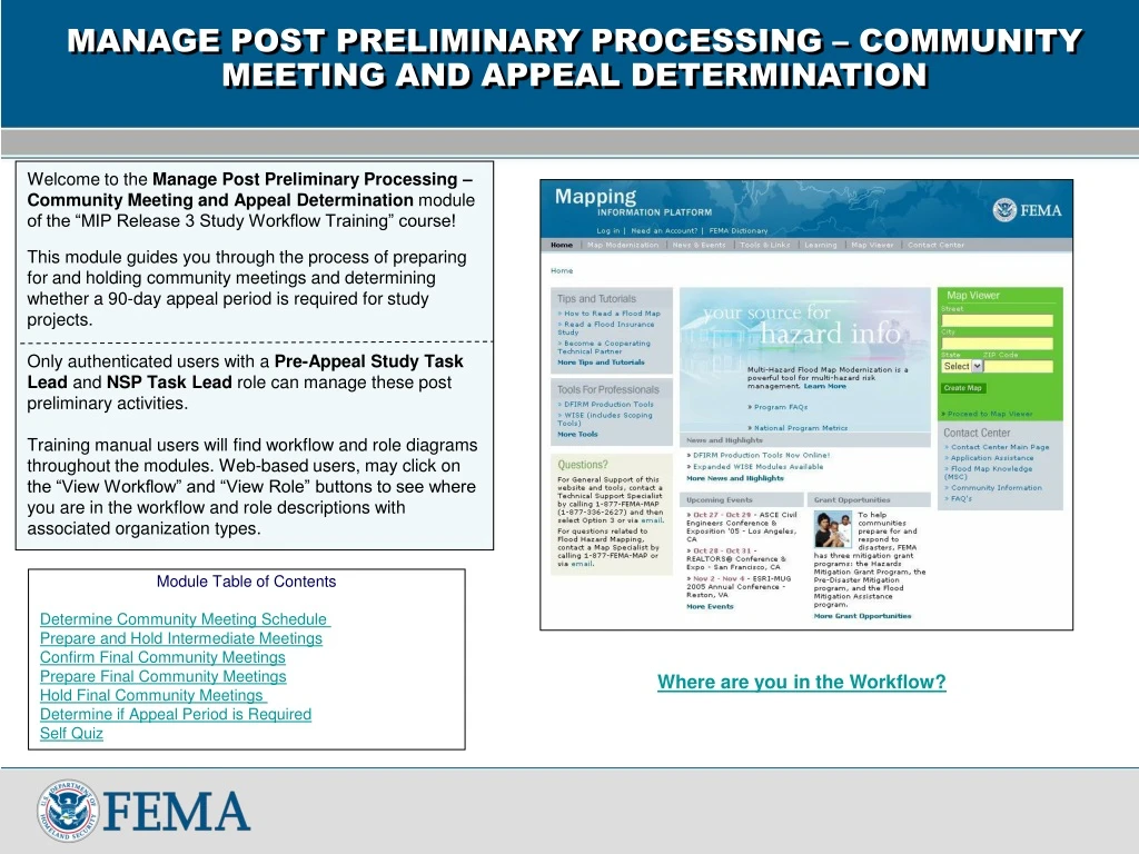 manage post preliminary processing community meeting and appeal determination