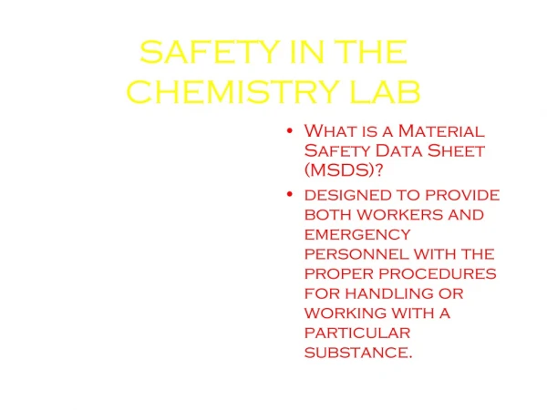 SAFETY IN THE CHEMISTRY LAB
