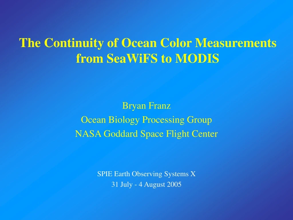 the continuity of ocean color measurements from seawifs to modis