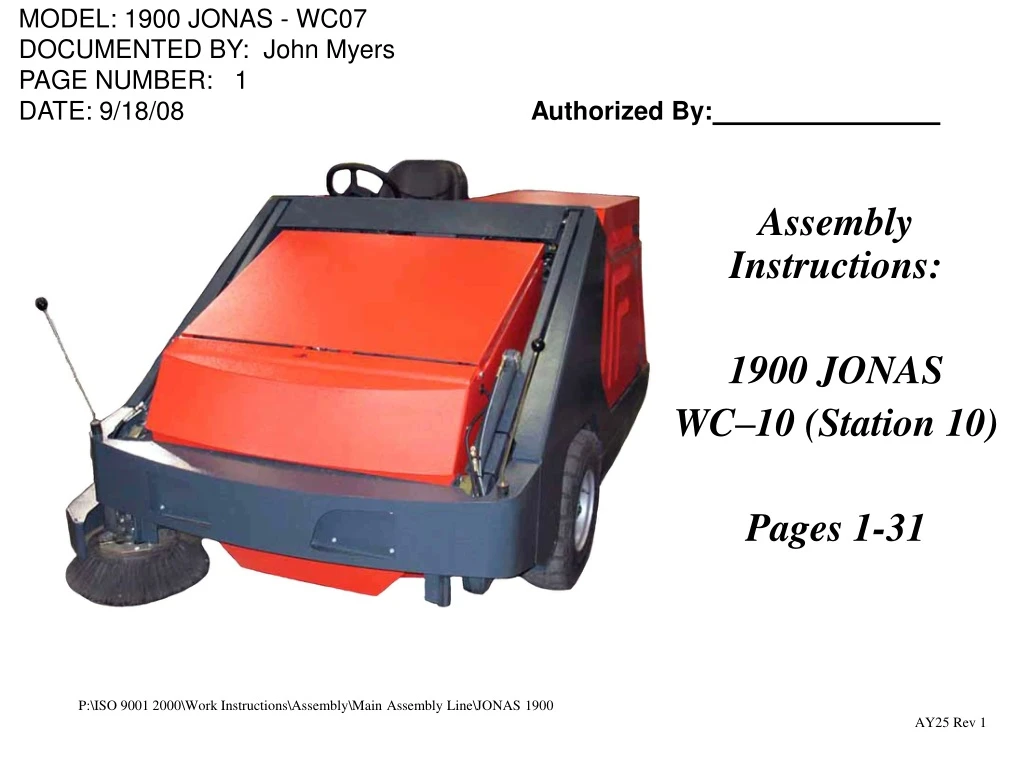 model 1900 jonas wc07 documented by john myers page number 1 date 9 18 08 authorized by