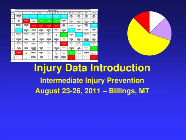 Injury Data Introduction Intermediate Injury Prevention August 23-26, 2011 – Billings, MT