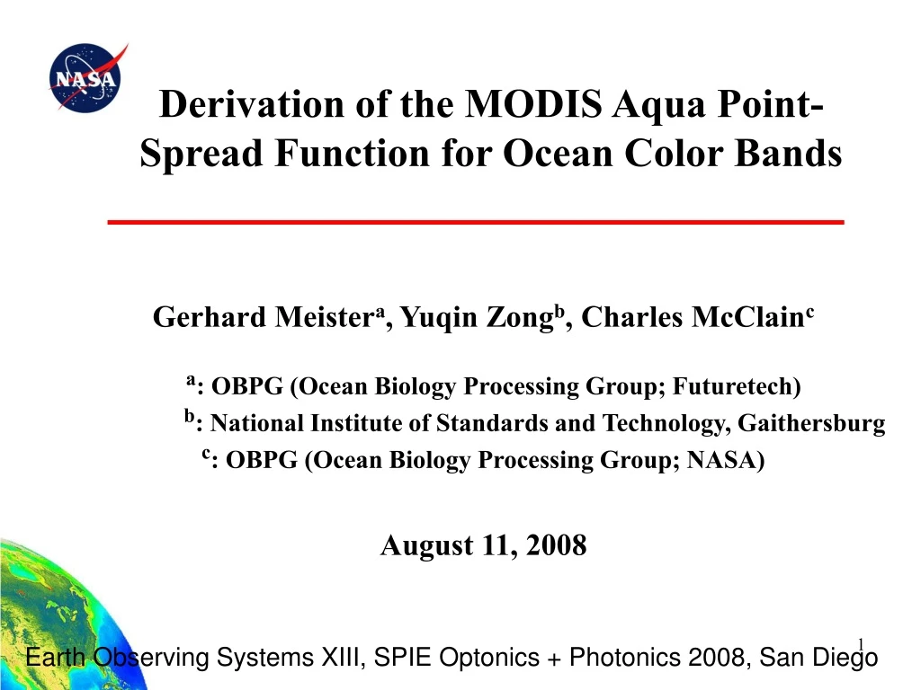 derivation of the modis aqua point spread function for ocean color bands