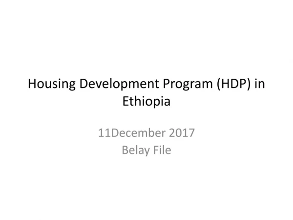 Housing Development Program (HDP) in Ethiopia