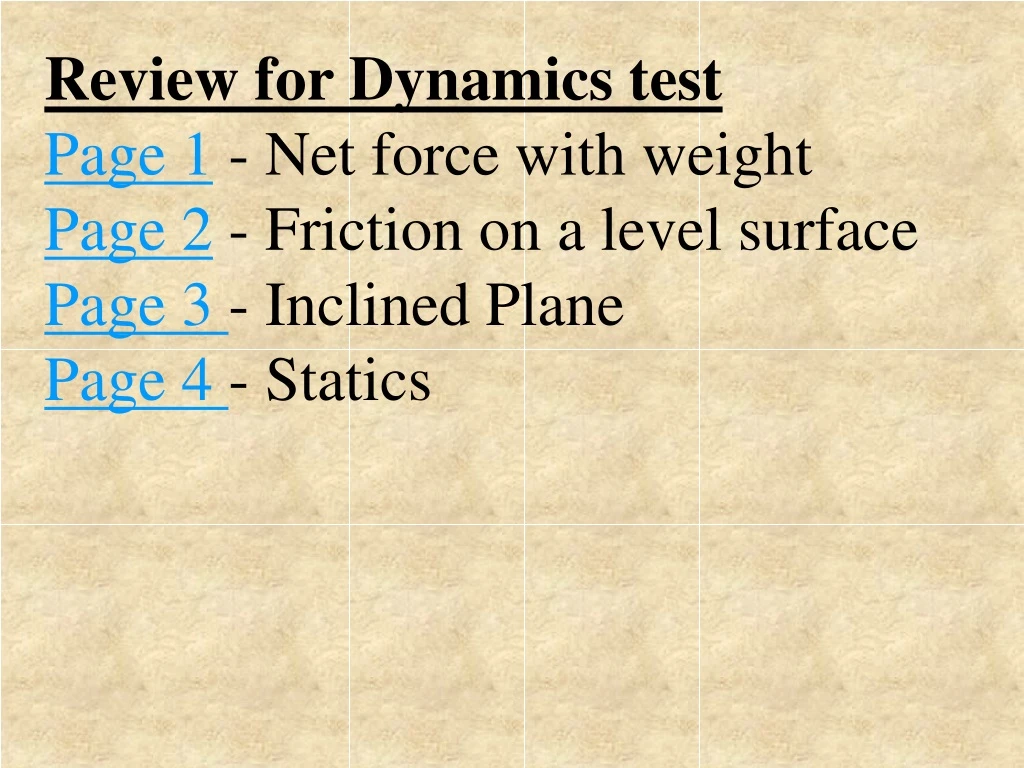 review for dynamics test page 1 net force with