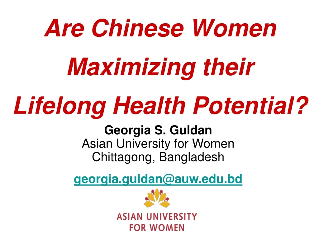 are chinese women maximizing their lifelong health potential