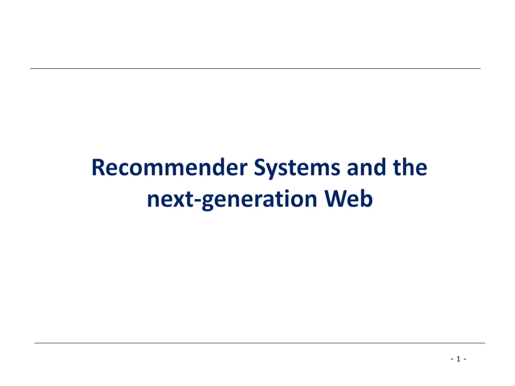 recommender systems and the next generation web