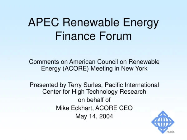 APEC Renewable Energy Finance Forum