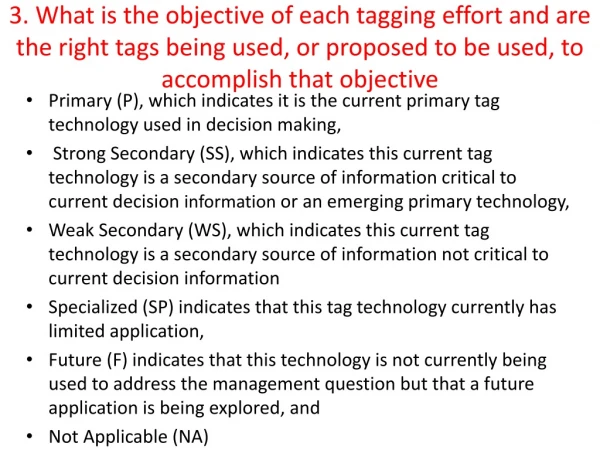 Primary (P), which indicates it is the current primary tag technology used in decision making,