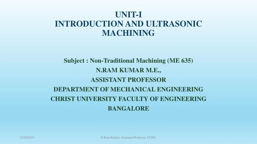 unit i introduction and ultrasonic machining