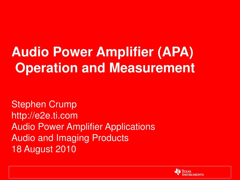 audio power amplifier apa operation and measurement