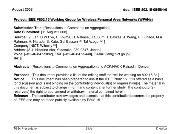 Project: IEEE P802.15 Working Group for Wireless Personal Area Networks (WPANs) ‏