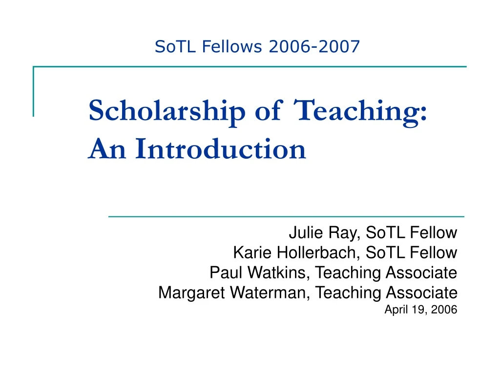 scholarship of teaching an introduction