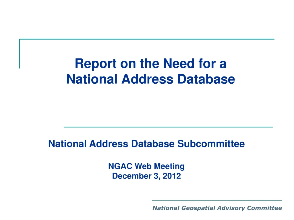 report on the need for a national address database