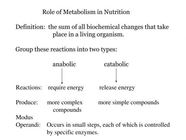 Role of Metabolism in Nutrition