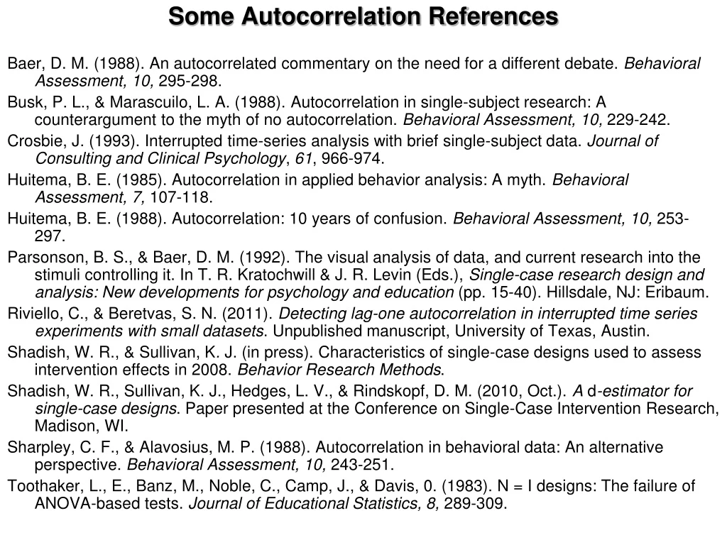 some autocorrelation references baer d m 1988