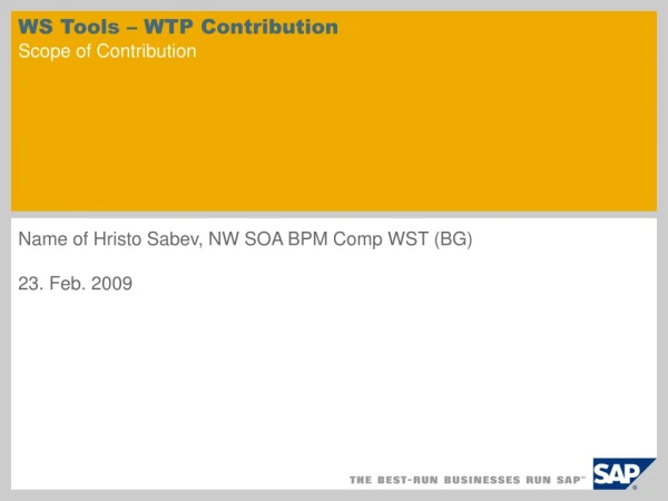 WS Tools – WTP Contribution Scope of Contribution