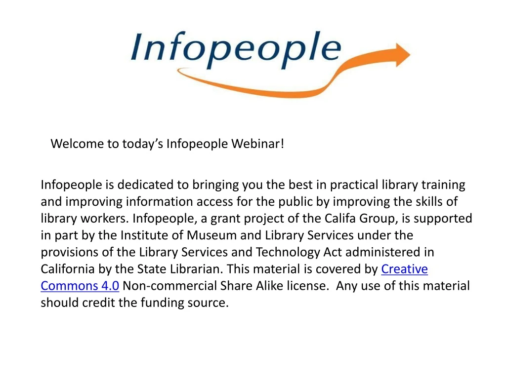 welcome to today s infopeople webinar