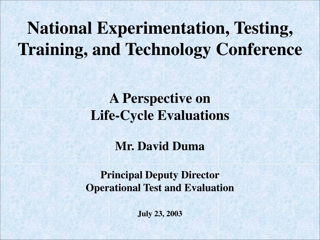 national experimentation testing training