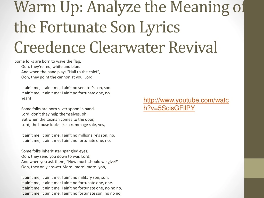 warm up analyze the meaning of the fortunate son lyrics creedence clearwater revival