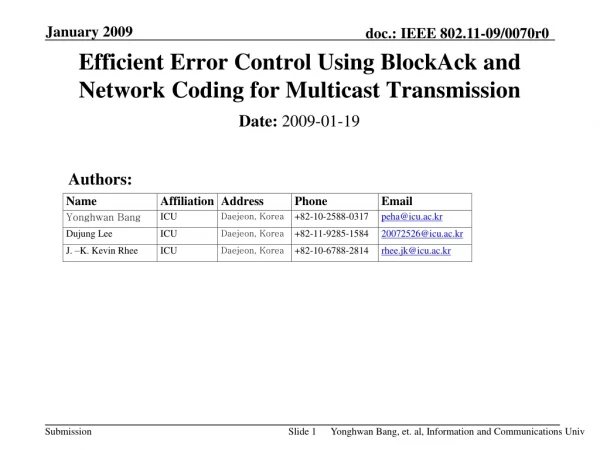 Efficient Error Control Using BlockAck and Network Coding for Multicast Transmission