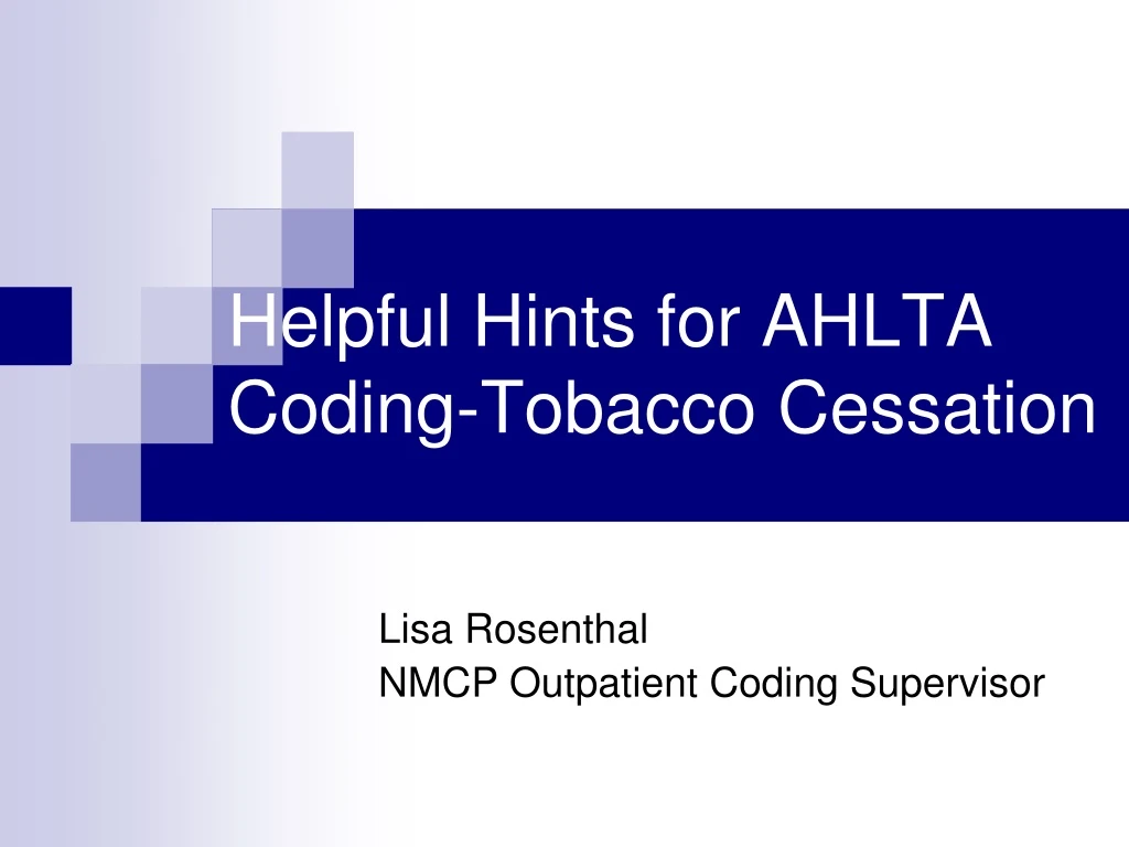 helpful hints for ahlta coding tobacco cessation