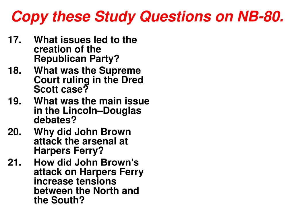 copy these study questions on nb 80