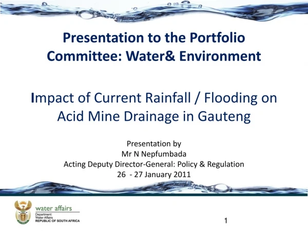 I mpact of Current Rainfall / Flooding on Acid Mine Drainage in Gauteng