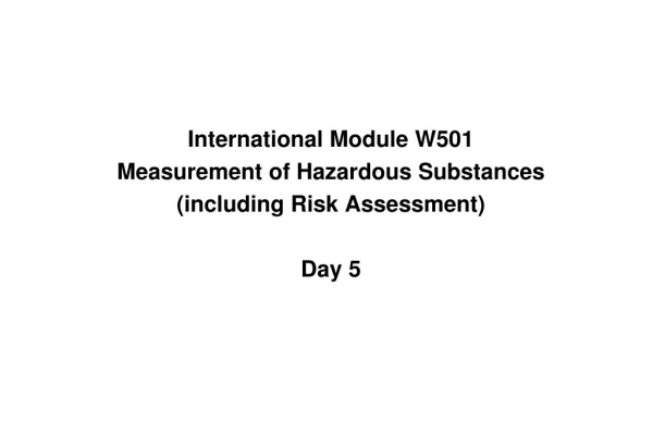 International Module W501 Measurement of Hazardous Substances (including Risk Assessment) Day 5