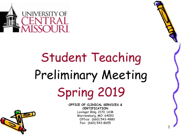Student Teaching Preliminary Meeting Spring 2019