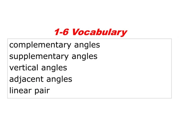 complementary angles supplementary angles vertical angles adjacent angles linear pair