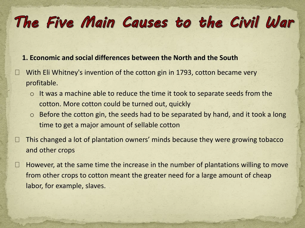 the five main causes to the civil war