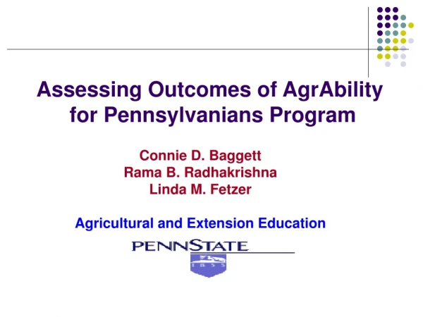 Assessing Outcomes of AgrAbility  for Pennsylvanians Program